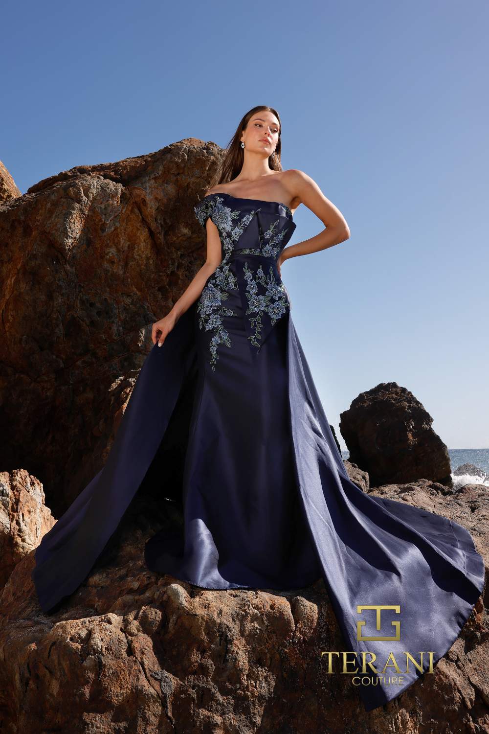 252M5309 - Asymmetrical One Shoulder Fit and Flare Long MOB Dress