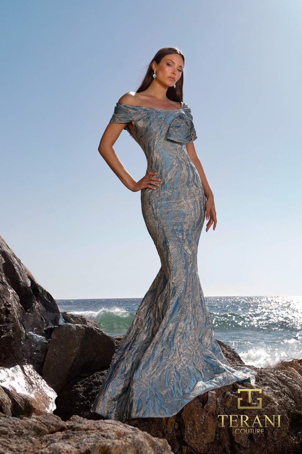 252M5310 - Champagne V-Neck Mock 2 Piece Long MOB Dress