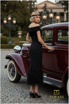 Off-Shoulder Scuba Sheath Gown - 252C5033