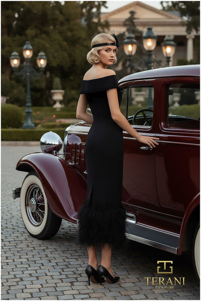 Off-Shoulder Scuba Sheath Gown - 252C5033