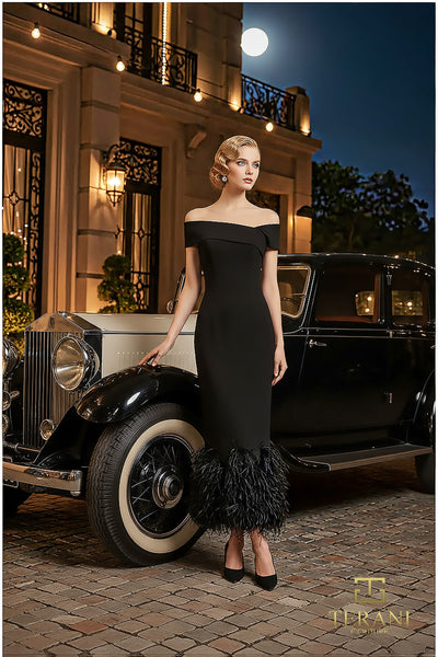 Off-Shoulder Scuba Sheath Gown - 252C5033