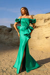 252E5173 - Fit and Flare Long With Peplum Evening Dress