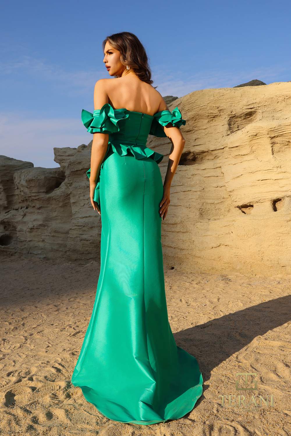 252E5173 - Fit and Flare Long With Peplum Evening Dress