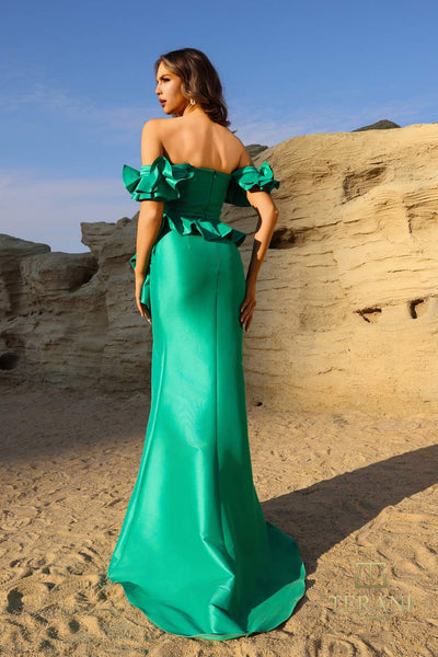 252E5173 - Fit and Flare Long With Peplum Evening Dress