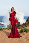 252E5546 - Fit and Flare Long With Peplum Evening Dress