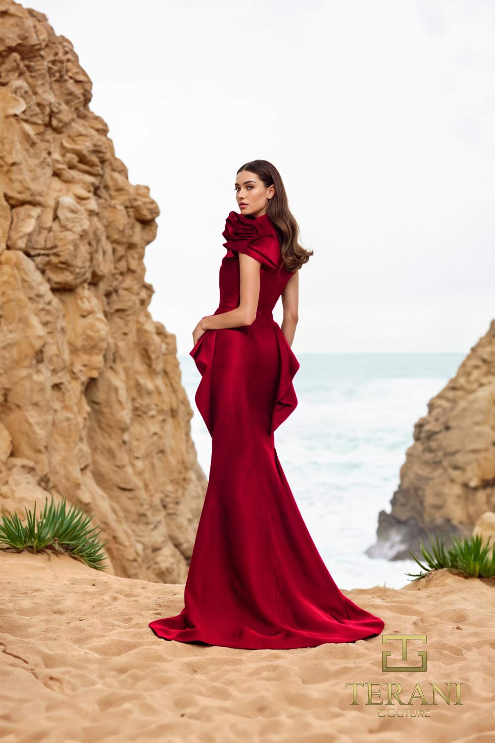252E5546 - Fit and Flare Long With Peplum Evening Dress