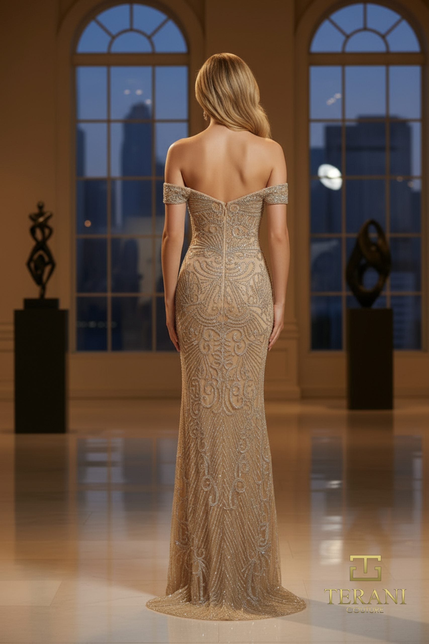 Off-Shoulder Sweetheart Beaded Tulle Sheath Gown - 252GL5208