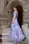 Off-Shoulder Printed Chiffon A-Line Gown - 261C6641
