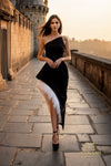 Asymmetric Crepe & Feather High-Low Dress - 261C6723