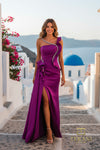 Asymmetric One-Shoulder Matte Satin Sheath Gown with Side Drape - 261E6247