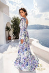 One-Shoulder Printed Chiffon A-Line Gown with Flutter Sleeves - 261E6644