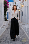 Deep V Tafetta Wide-Leg Pantsuit with Full Sleeves - 261E6718