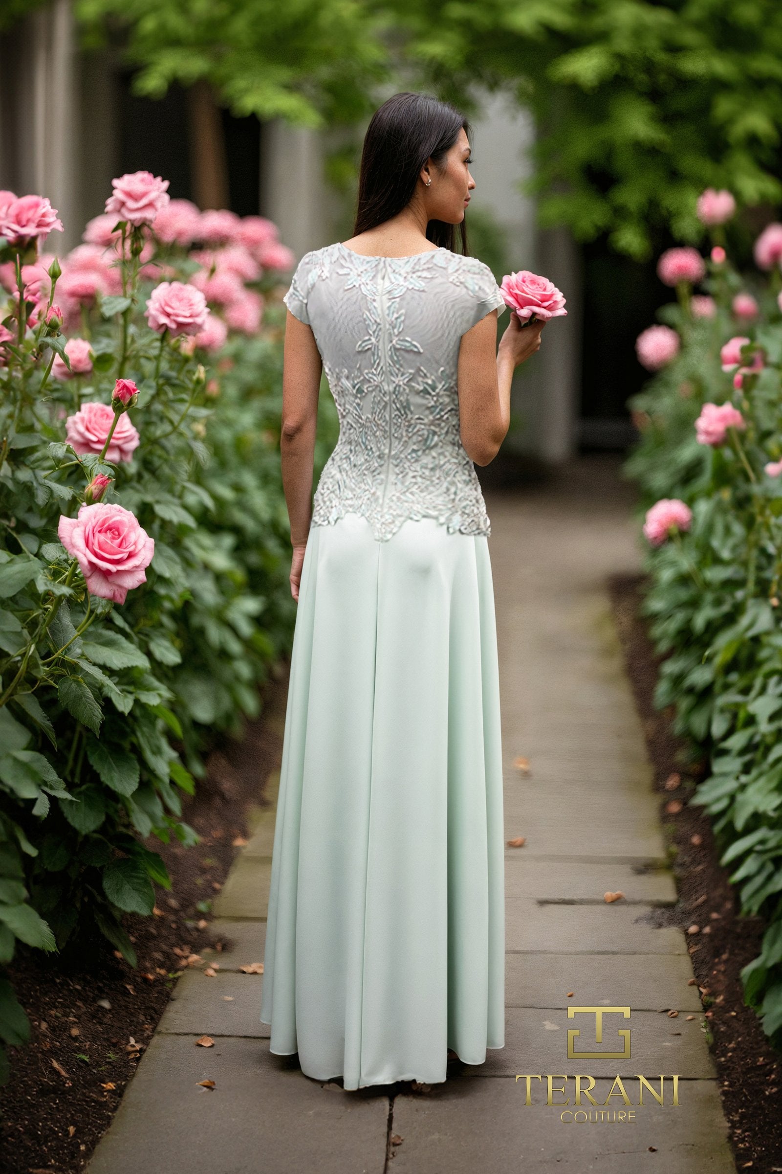 High Round Neck Chiffon A-Line Gown with Cap Sleeves - 261M6437