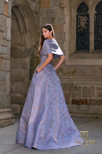 Off-Shoulder Jacquard A-Line Ballgown with Shawl Sleeves - 261M6453