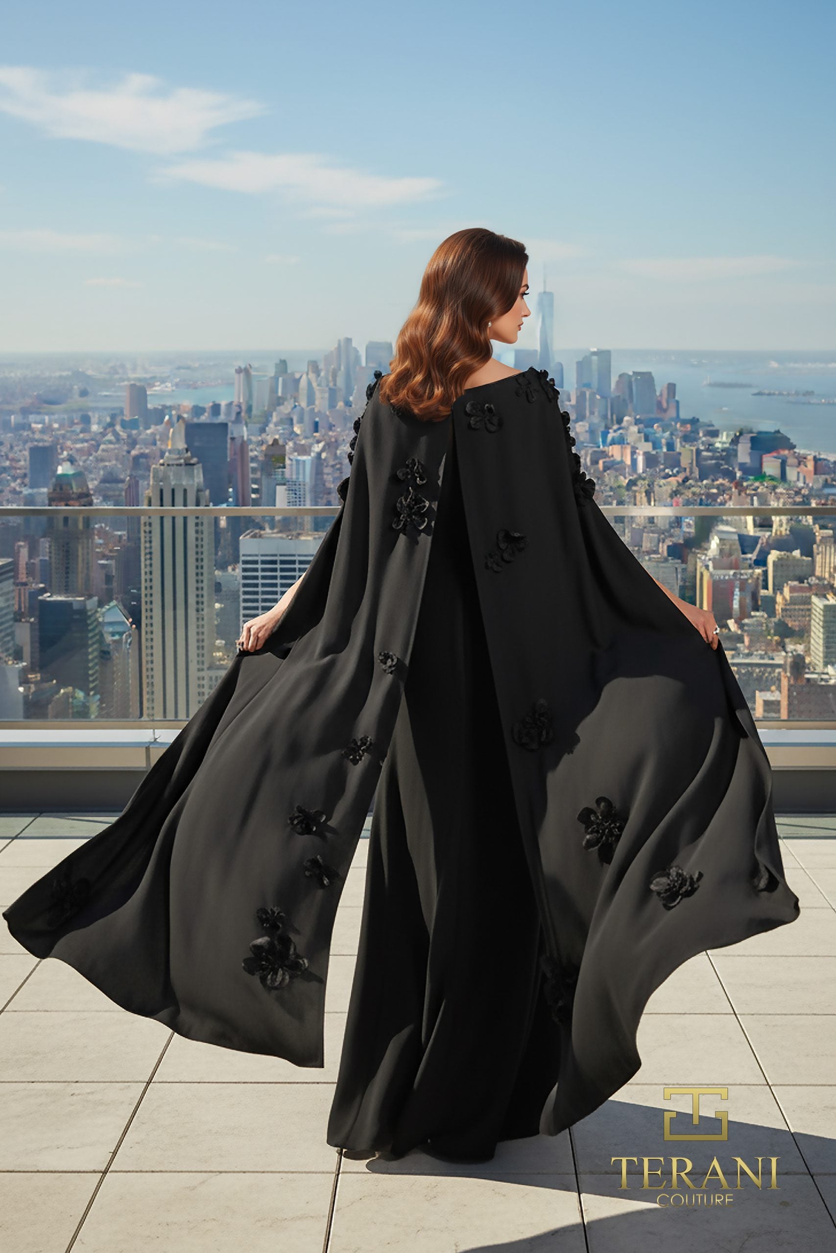 Boat Neck Crepe Gown with Cape Sleeves - 261M6687