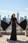 Boat Neck Crepe Gown with Cape Sleeves - 261M6687