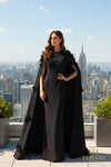 Boat Neck Crepe Gown with Cape Sleeves - 261M6687