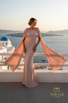 Boat Neck Crepe Gown with Cape Sleeves - 261M6687