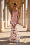 Square Neck Matte Satin Sheath Gown with Cap Sleeves - 261P6098
