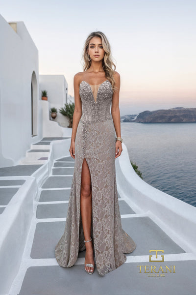 Sweetheart Lace Sheath Gown with Slit - 261P6118