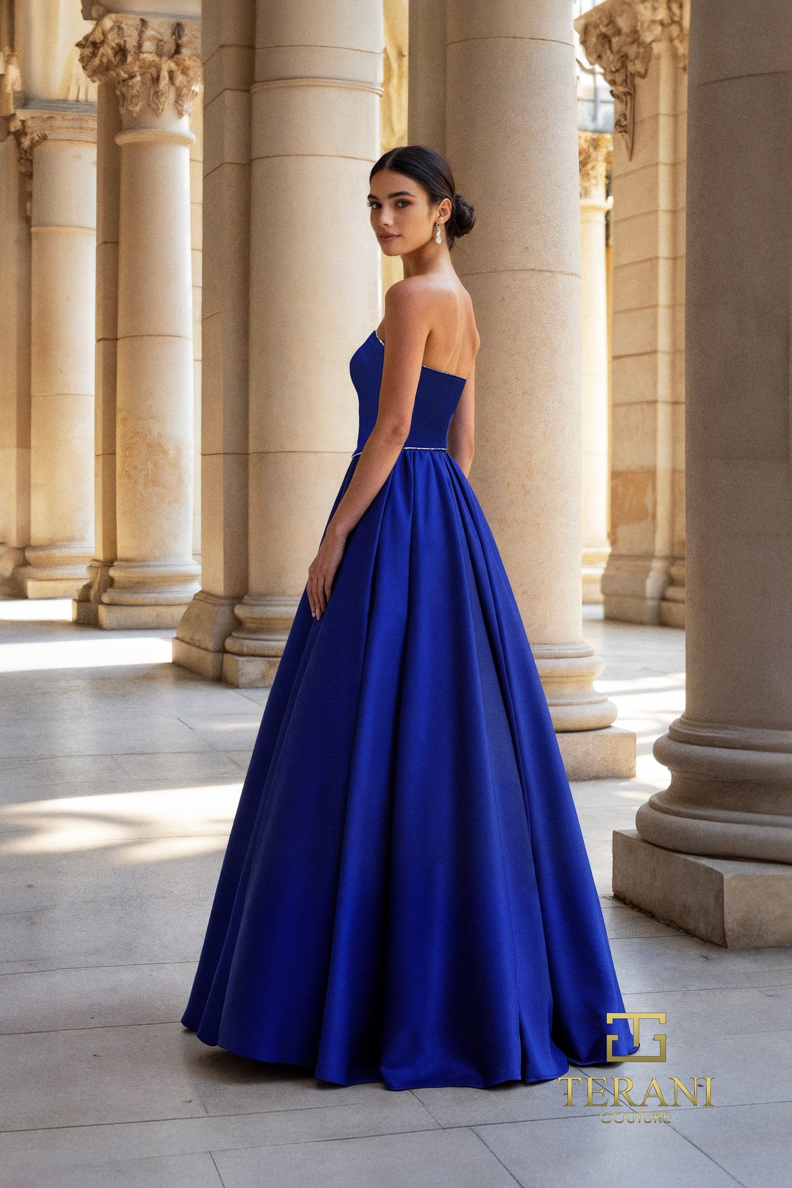 Curved Neck Satin Ballgown - 261P6194
