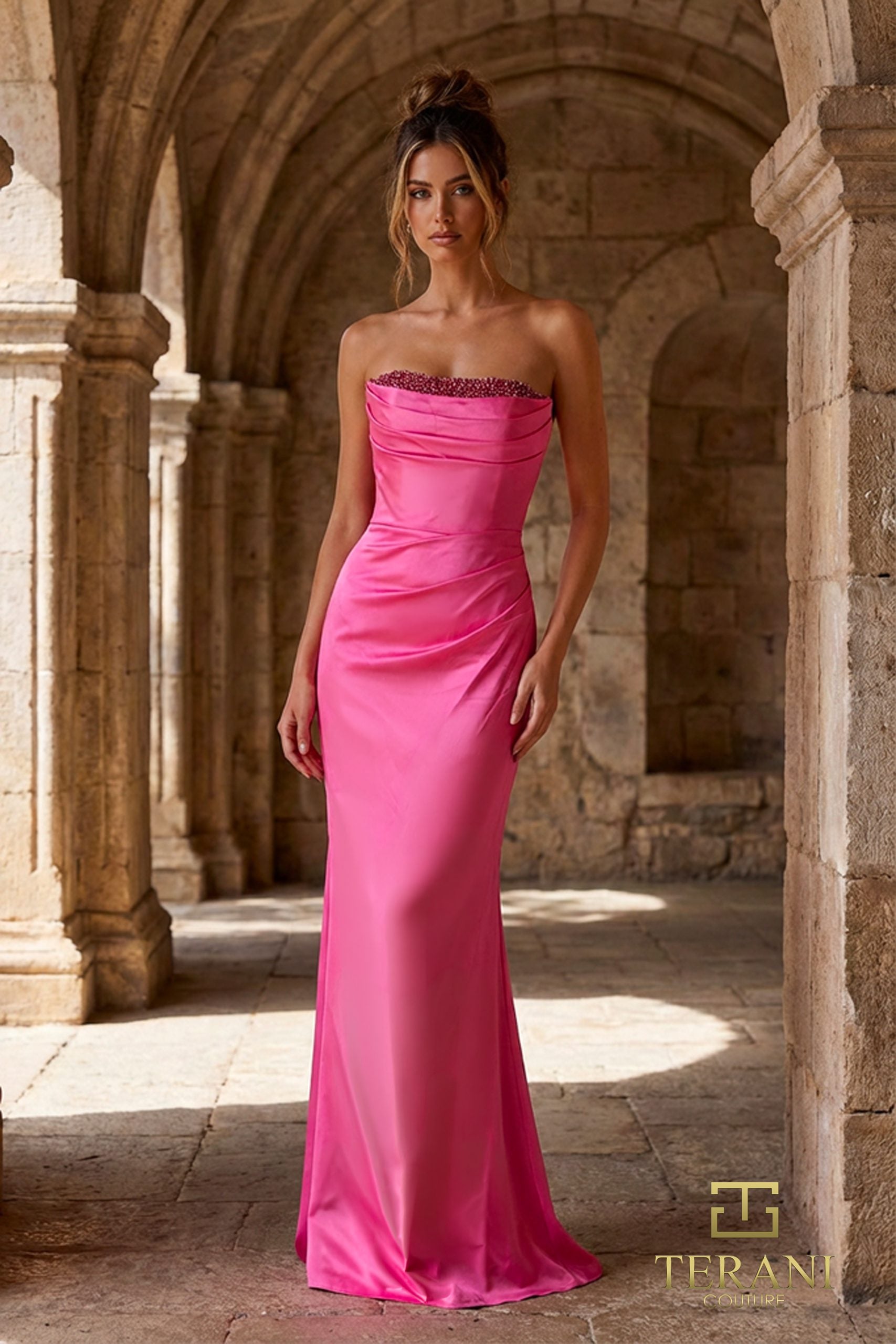 Straight Neck Satin Column Gown - 261P6217