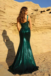 Halter Neck Metallic Foil Sheath Gown with Slit - 261P6600