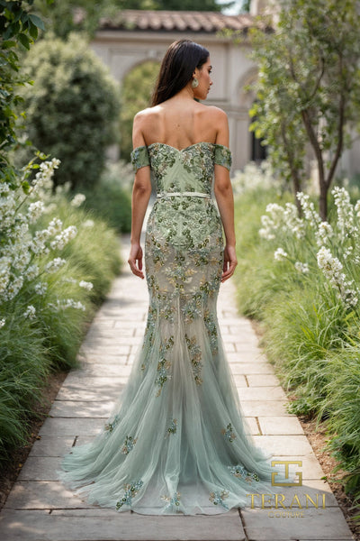Off-Shoulder Sweetheart Embroidered Tulle Mermaid Gown - 261P6676