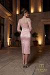 Stretch Mikado Sheath Gown with 3/4 Sleeves and Slit - 261C6513