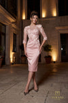 Stretch Mikado Sheath Gown with 3/4 Sleeves and Slit - 261C6513