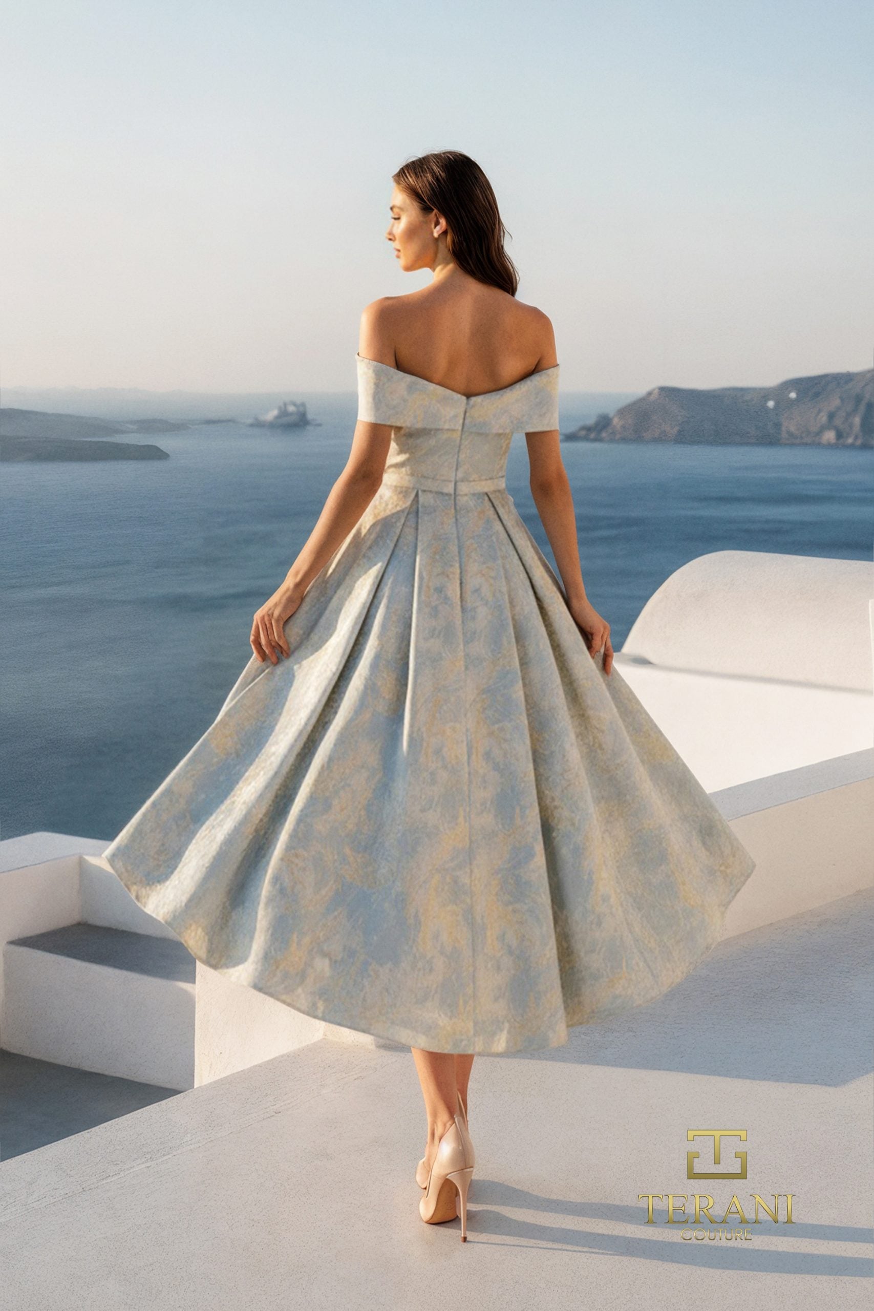 Off-Shoulder Jacquard Fit & Flare Gown - 261C6515 Off-Shoulder Jacquard Fit & Flare Gown - 261C6515