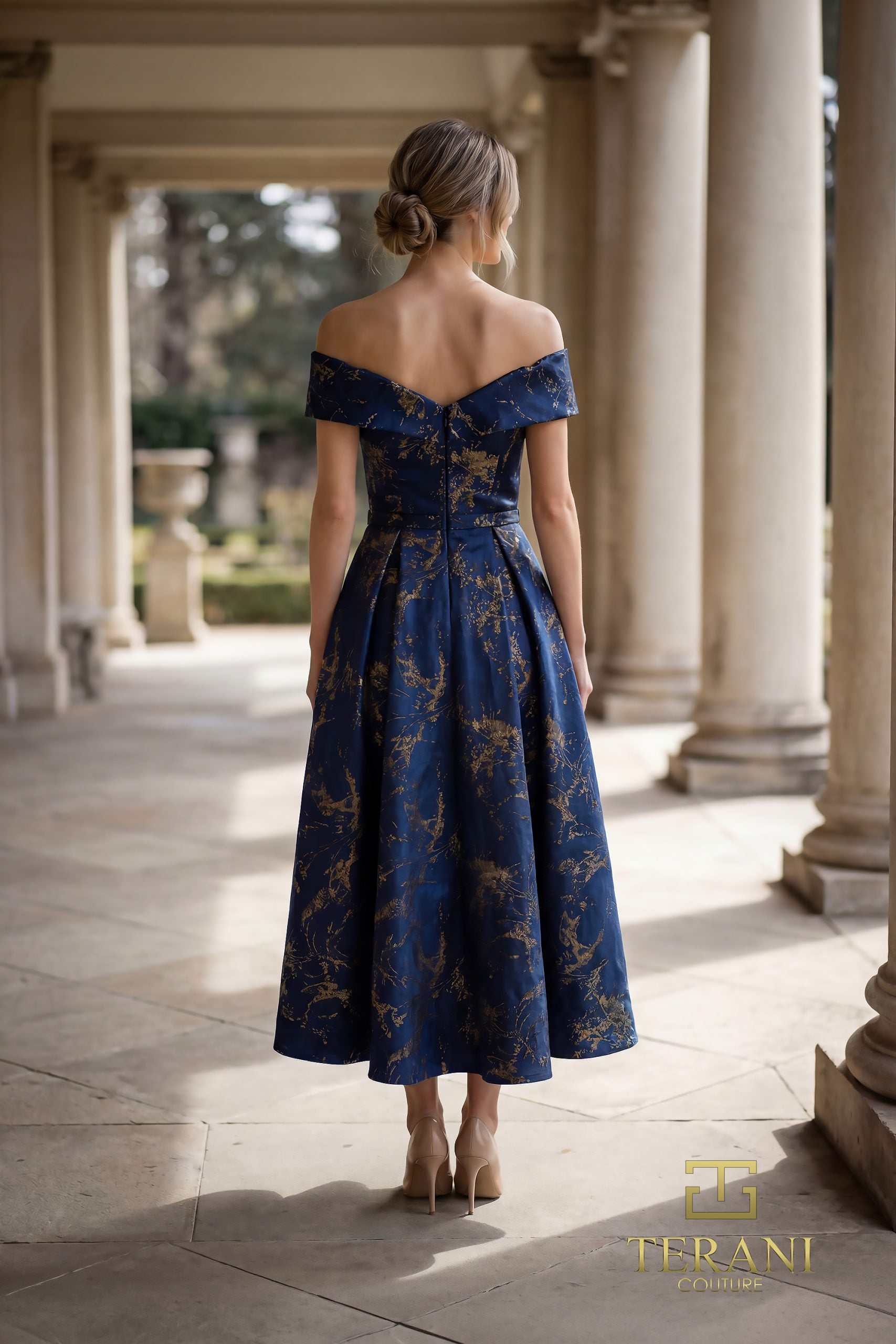 Off-Shoulder Jacquard Fit & Flare Gown - 261C6515 Off-Shoulder Jacquard Fit & Flare Gown - 261C6515