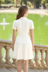 Round Neck Tweed & Chiffon Fit & Flare Dress with Collar - 261C6519