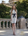 Round Neck Tweed Sheath Dress with Short Sleeves - 261C6521