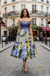 Straples Mosaic Print A-line Tea length  - 261C6762