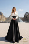 V-Neck Matte Tafetta A-Line Gown with Long Sleeves - 261E6204