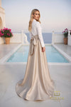 V-Neck Matte Tafetta A-Line Gown with Long Sleeves - 261E6204
