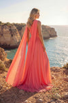 One-Shoulder Chiffon Column Gown with Cape Sleeve and Slit - 261E6205