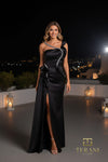 Asymmetric One-Shoulder Matte Satin Sheath Gown with Side Drape - 261E6247