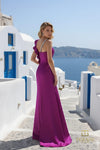 Asymmetric One-Shoulder Matte Satin Sheath Gown with Side Drape - 261E6247