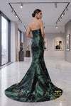 Straight Neck Shimmer Jacquard Mermaid Gown - 261E6259