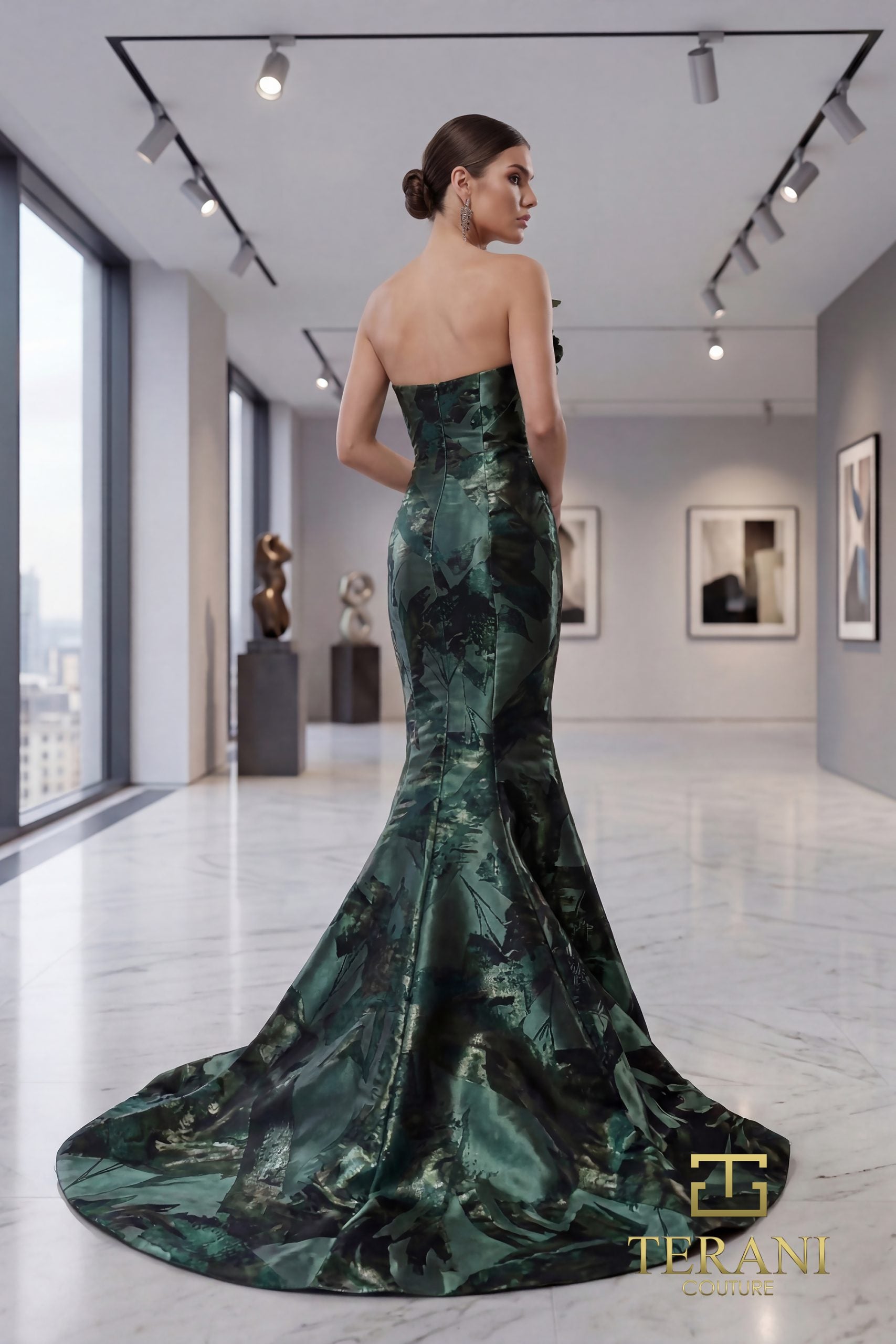 Straight Neck Shimmer Jacquard Mermaid Gown - 261E6259