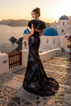 V-Neck Jacquard Column Gown with Slit - 261E6268