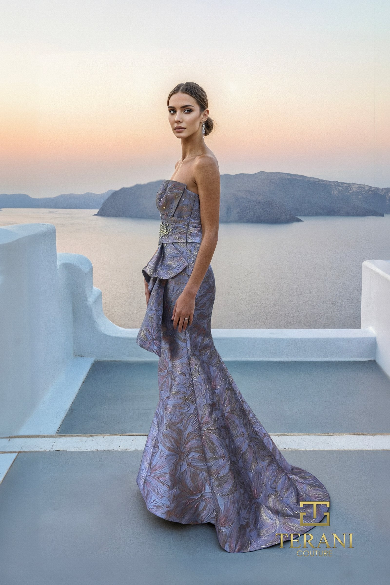 Asymmetric One-Shoulder Jacquard Mermaid Gown - 261E6269 Asymmetric One-Shoulder Jacquard Mermaid Gown - 261E6269