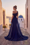 Asymmetric One-Shoulder Stretch Mikado & Organza Fit & Flare Gown with Overskirt - 261E6432