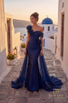Asymmetric One-Shoulder Stretch Mikado & Organza Fit & Flare Gown with Overskirt - 261E6432