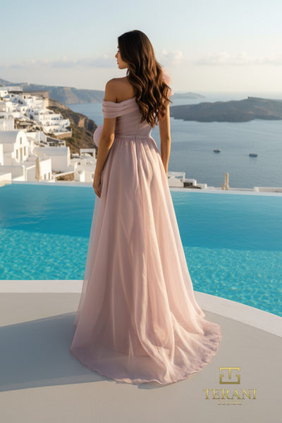 Asymmetric One-Shoulder Stretch Mikado & Organza Fit & Flare Gown with Overskirt - 261E6432