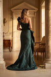 Ruffled One-Shoulder Jacquard Mermaid Gown with Slit - 261E6678