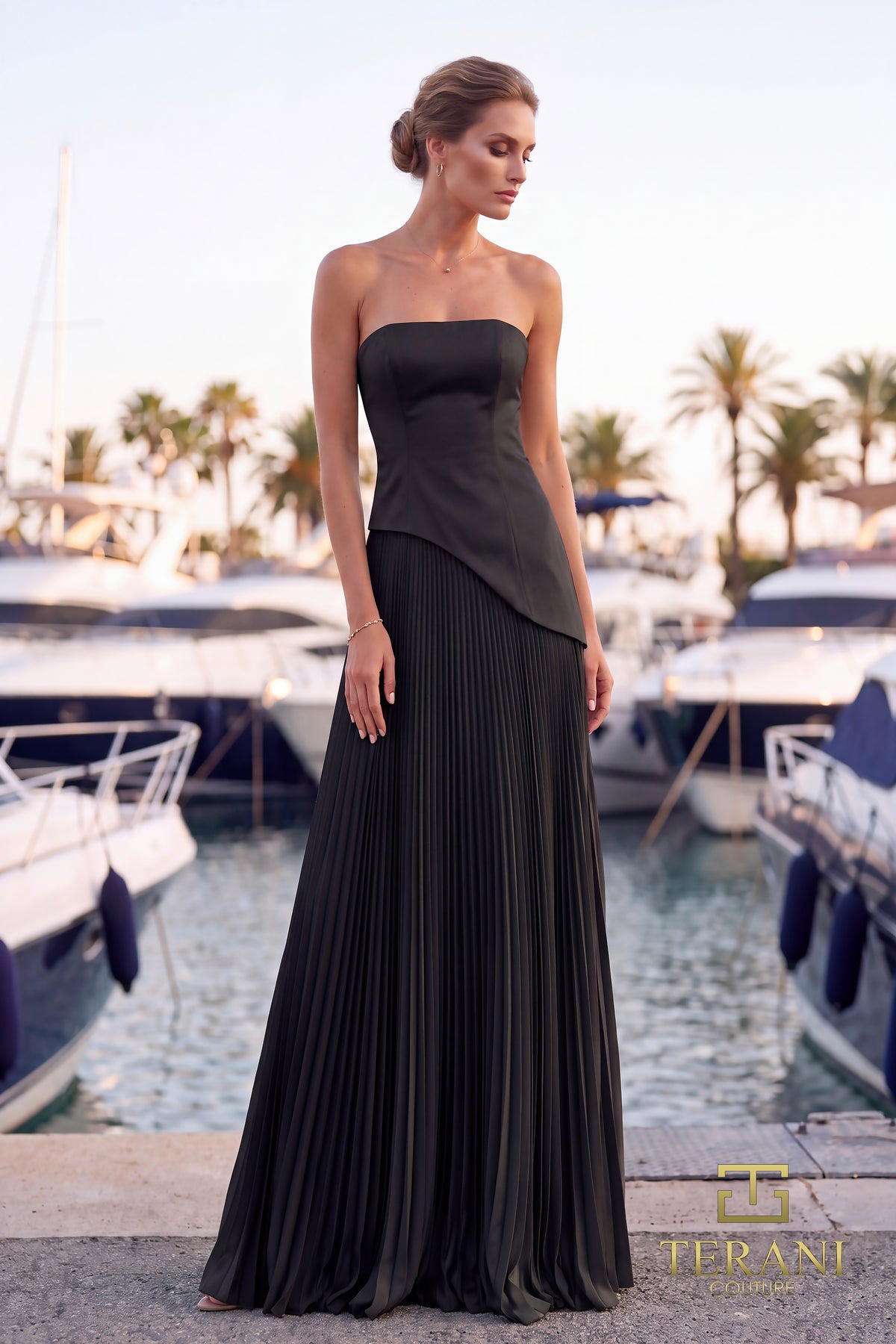 Straight Neck Chiffon & Crepe A-Line Gown - 261E6736