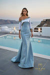 Off-Shoulder Mikado Mermaid Gown with 3/4 Sleeves - 261M6407